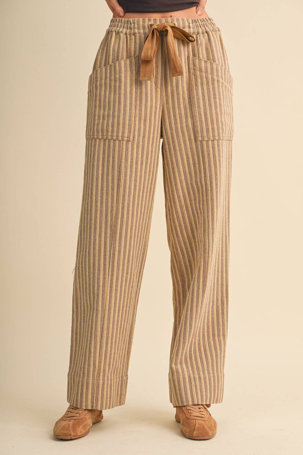 STRIPED WIDE LEG DRAWSTRING PANTS MP5300