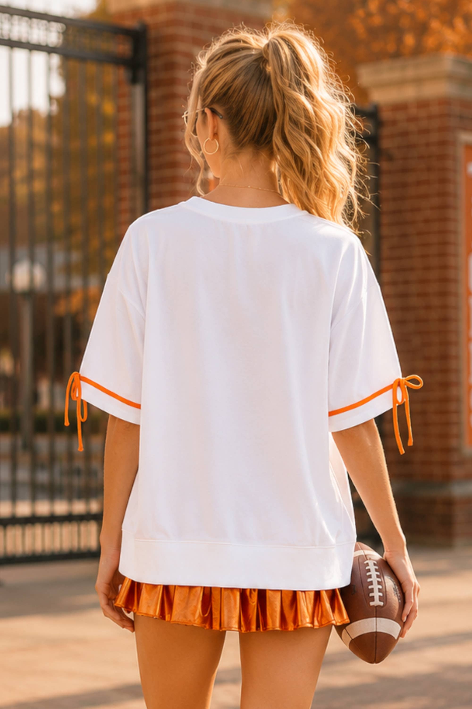 Game Day Patchwork Boxy Top – Ribbon Sleeve Western Style