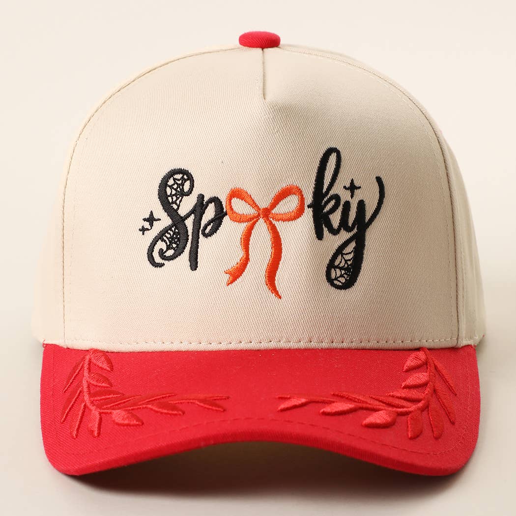 SPOOKY Bow Embroidered Two-Tone Leaf Brim Trucker Hat