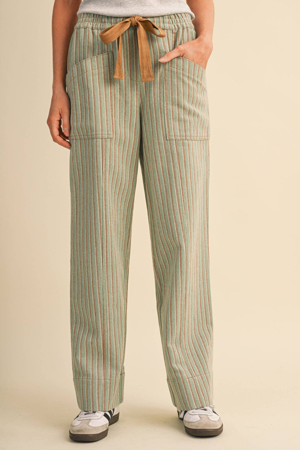 STRIPED WIDE LEG DRAWSTRING PANTS MP5300