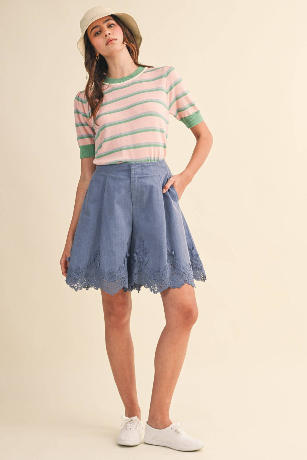 STRIPED SHORT SLEEVE SWEATER MSW11335
