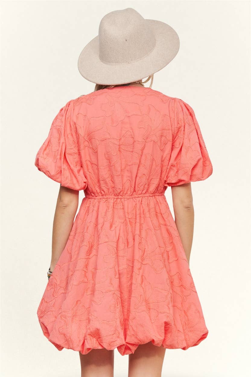 PUFF SLEEVE MINI DRESS- LED3817WN