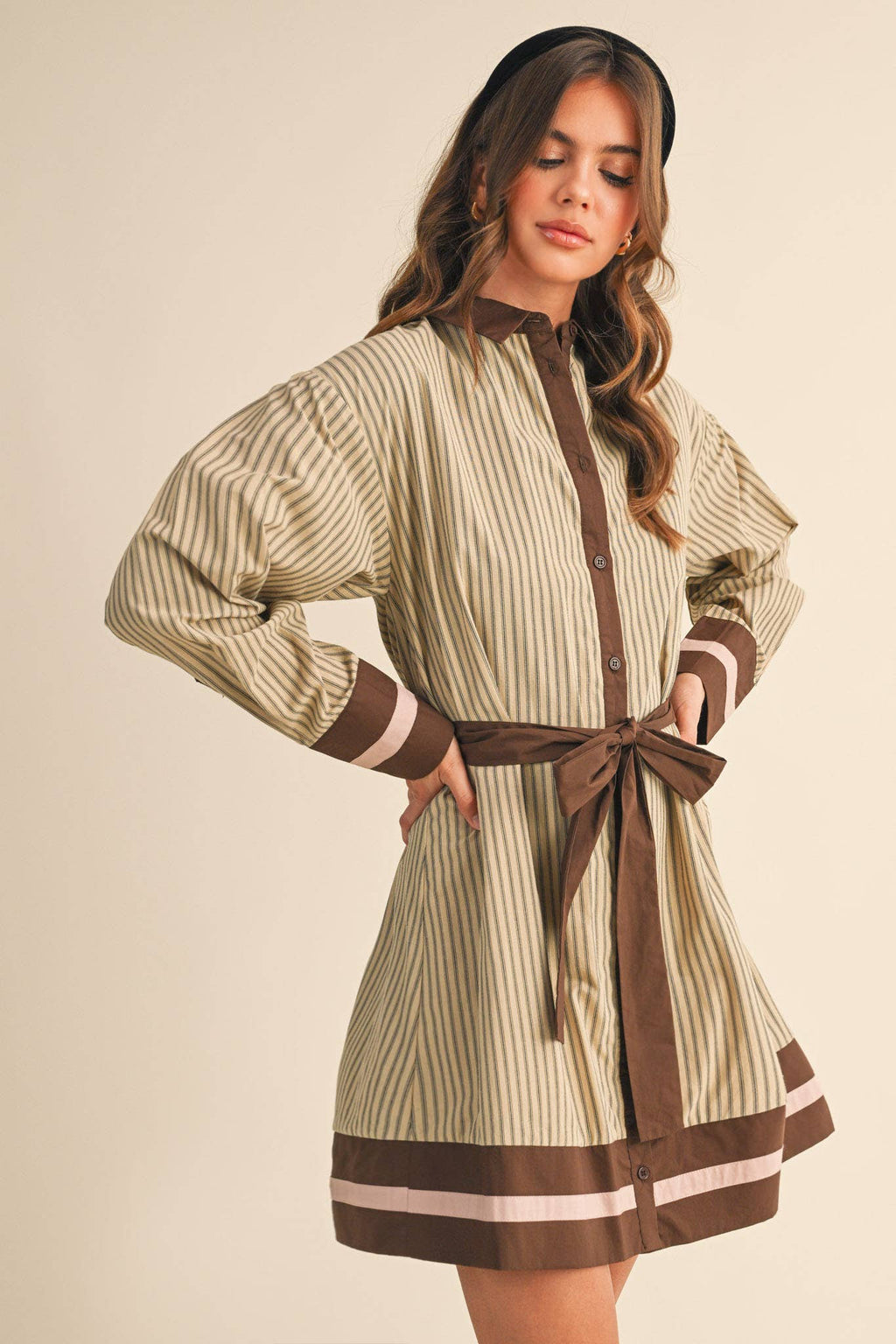 STRIPED BUTTON DOWN BELTED MINI DRESS MDR4225