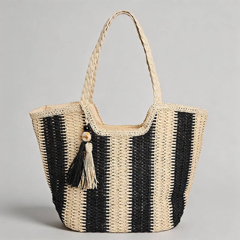 Summer Striped Straw Tote Bag