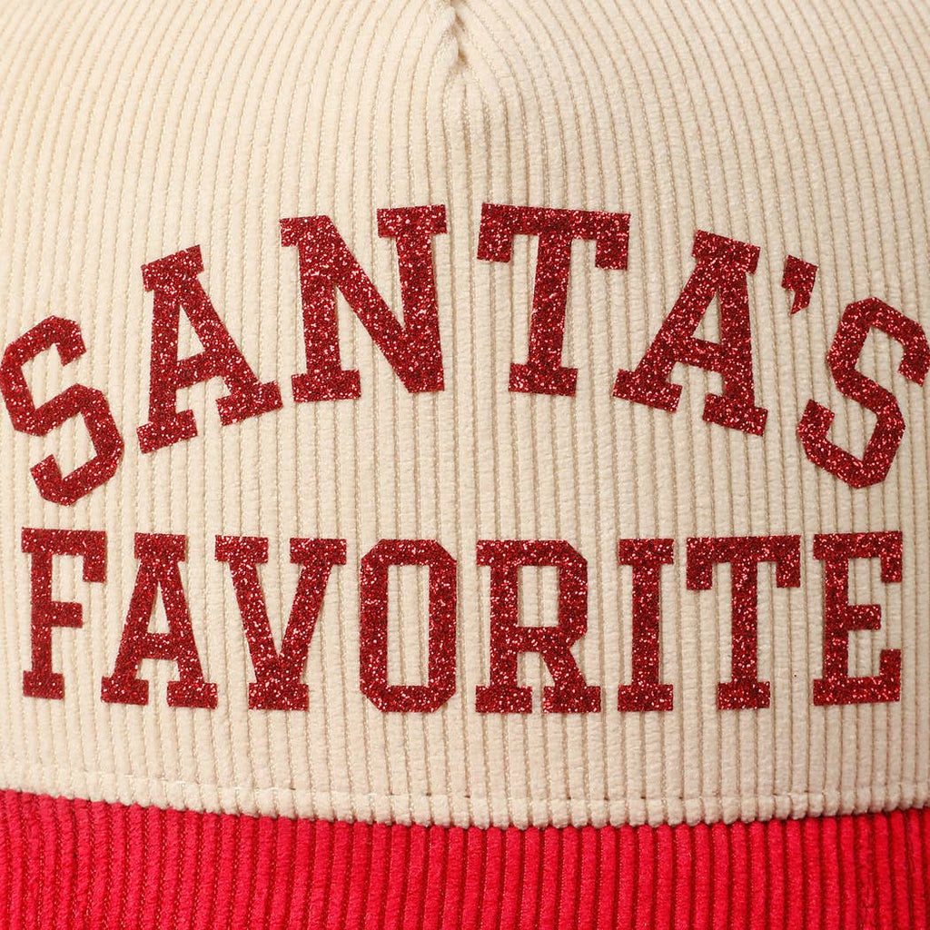Santa's Favorite Glitter Text 5 Panel Corduroy Cap