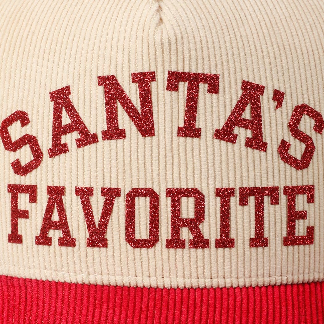Santa's Favorite Glitter Text 5 Panel Corduroy Cap