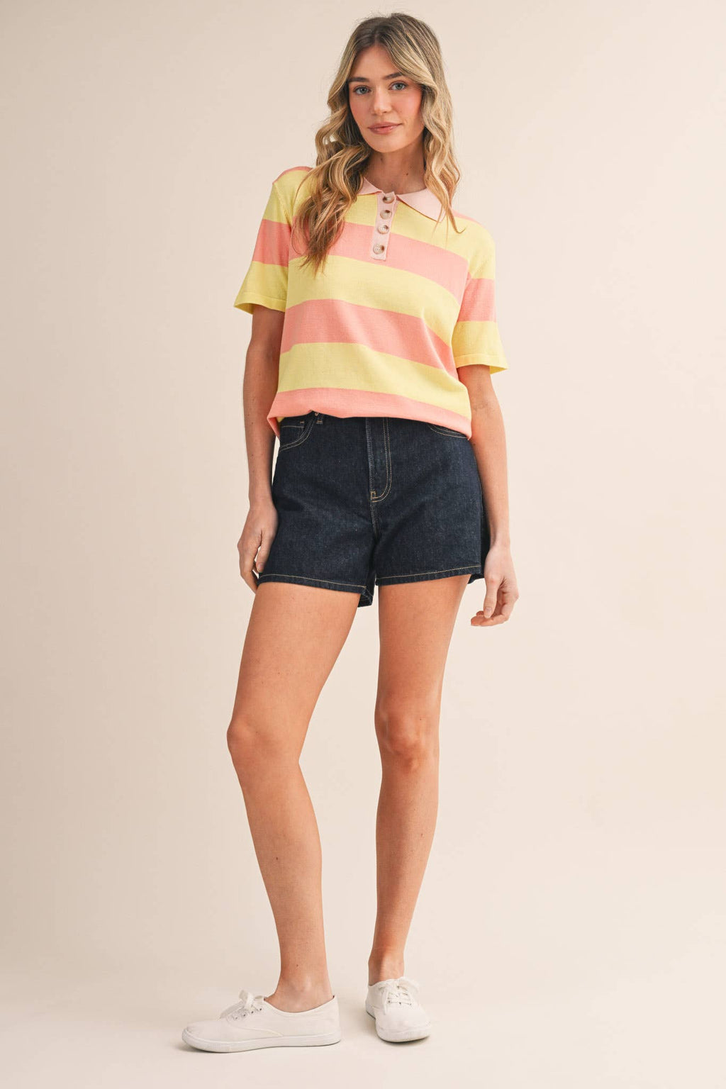 STRIPED SWEATER KNIT SHORT SLEEVE POLO MSW11339