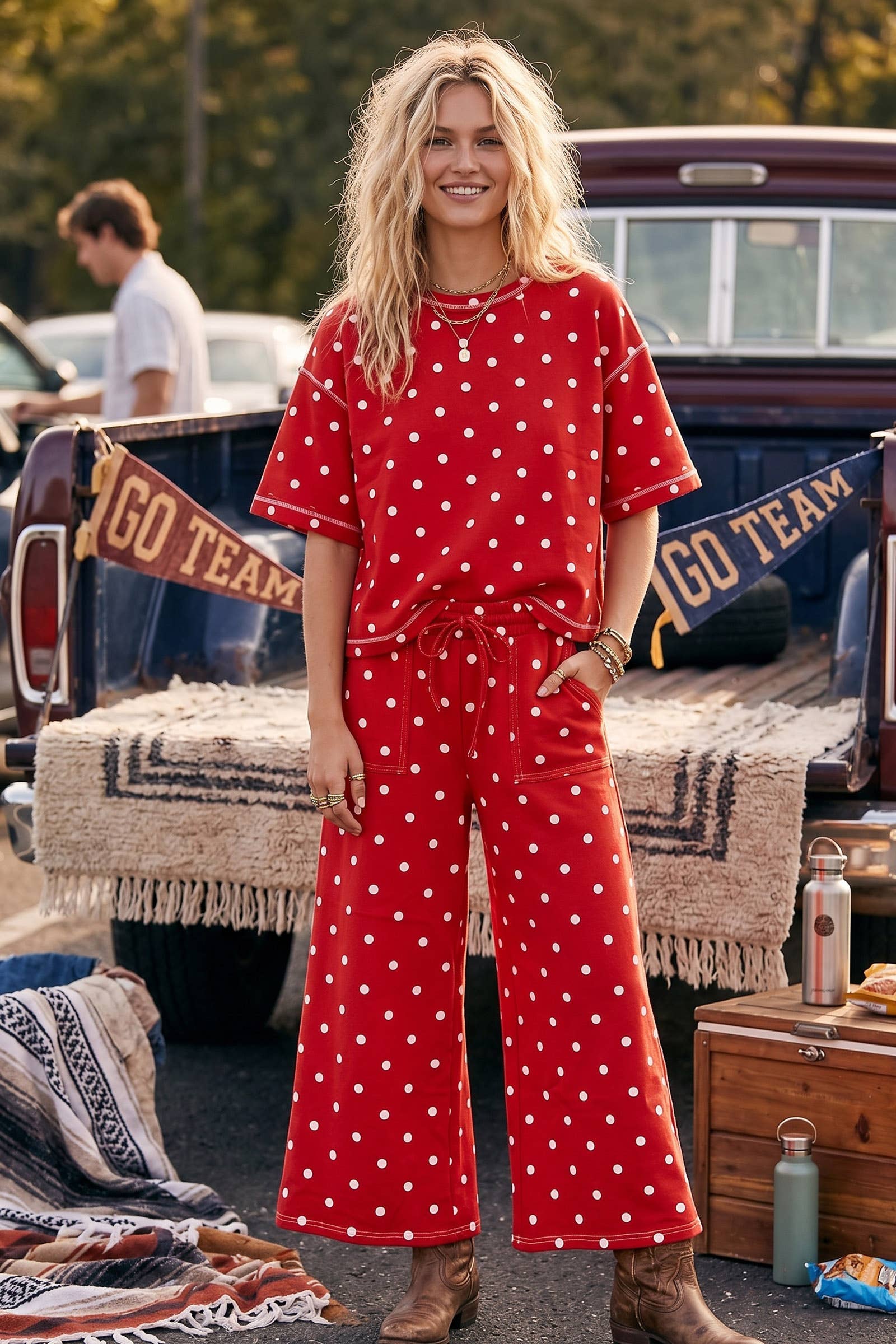 (Original Design) Heavy Scuba Polka Dot Short Sleeve Set