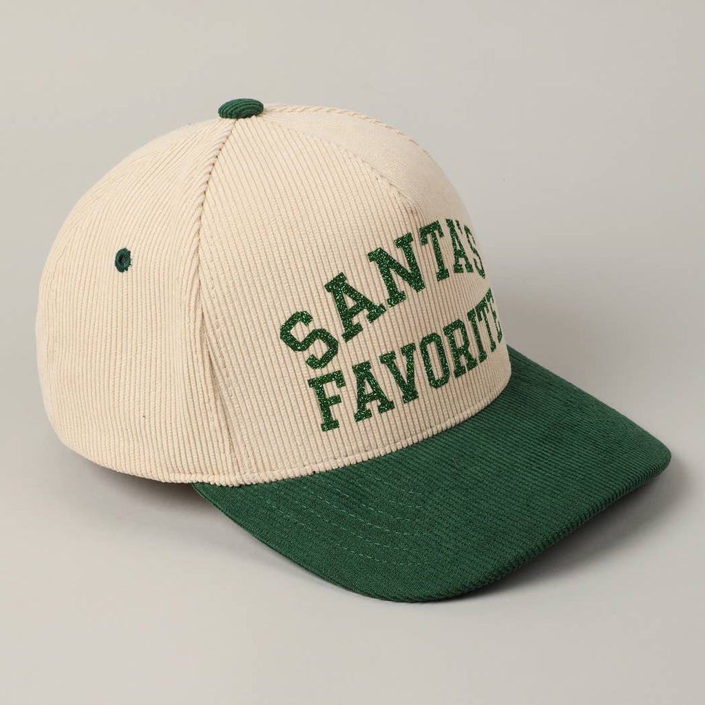 Santa's Favorite Glitter Text 5 Panel Corduroy Cap