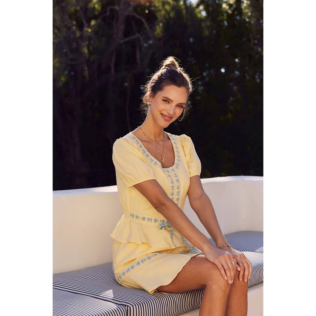FRESH AND TIMELESS GINGHAM BOW CONTRAST BABYDOLL TOP