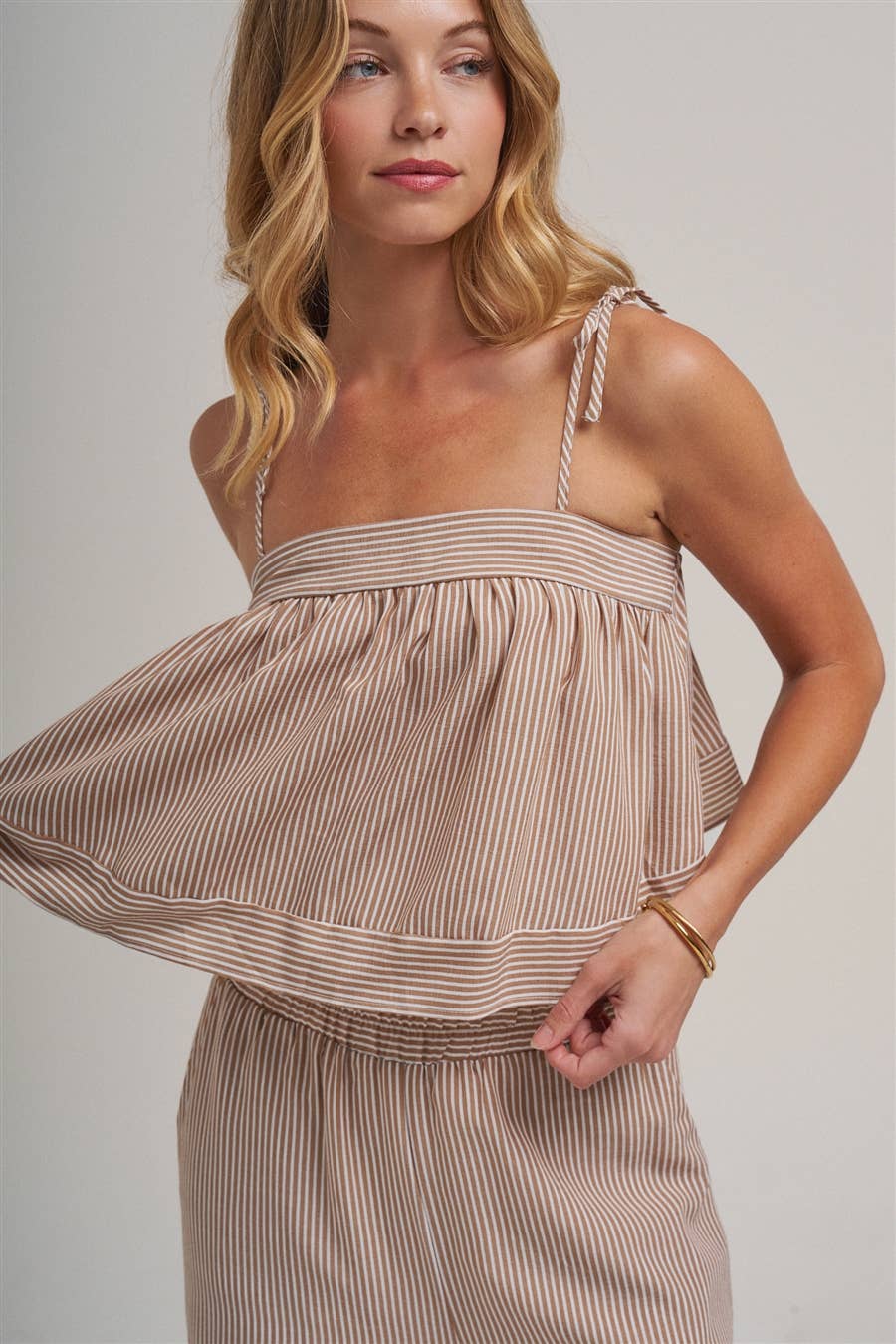 STRIPED TWO PIECE SET WITH FLOWY CAMI TOP AND WIDE LEG PANTS