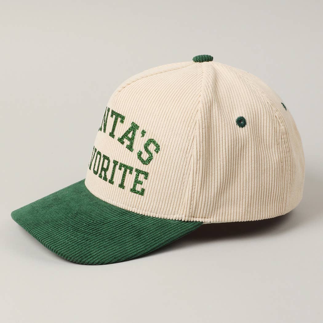 Santa's Favorite Glitter Text 5 Panel Corduroy Cap