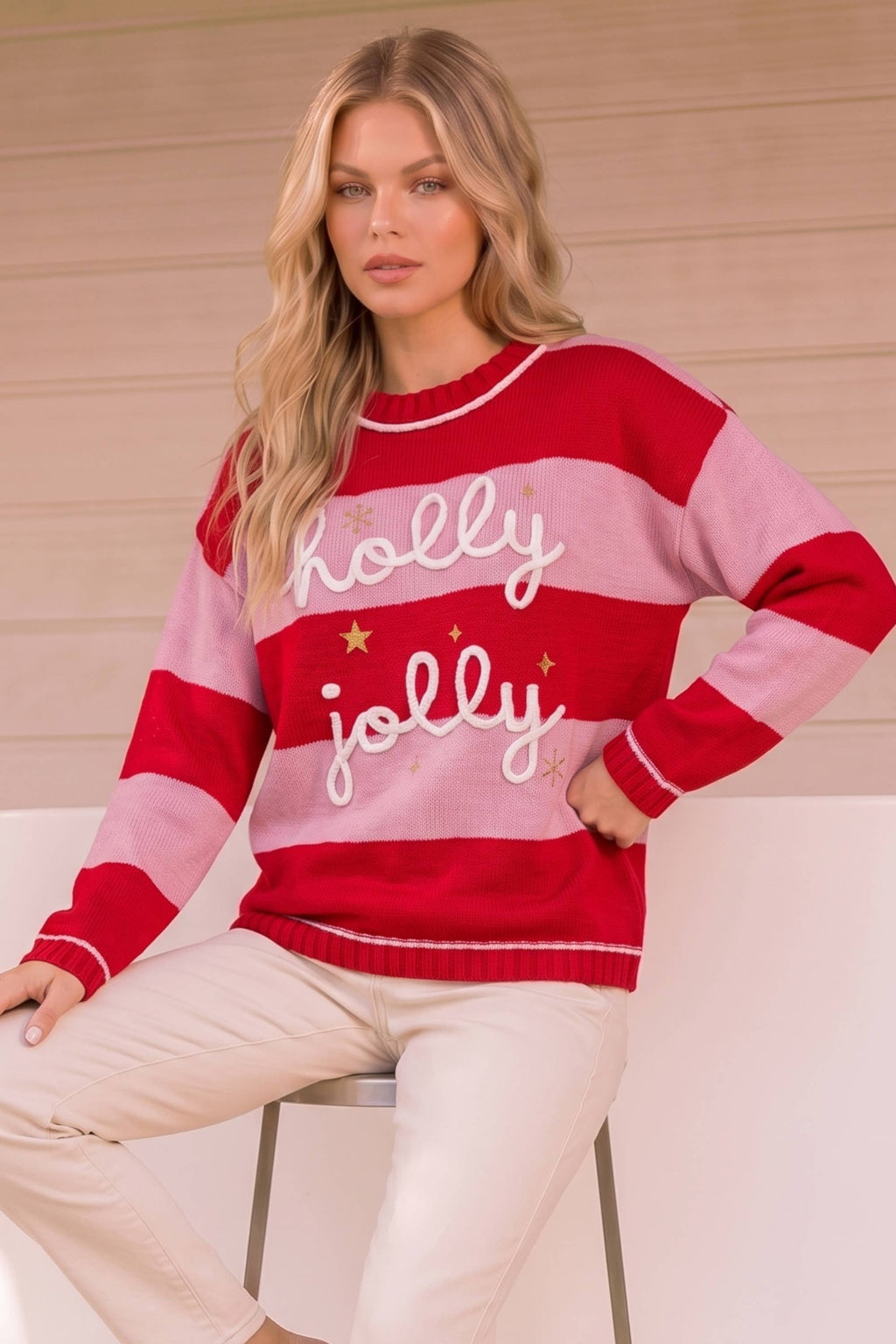 Holly Jolly Striped Holiday Knit Sweater
