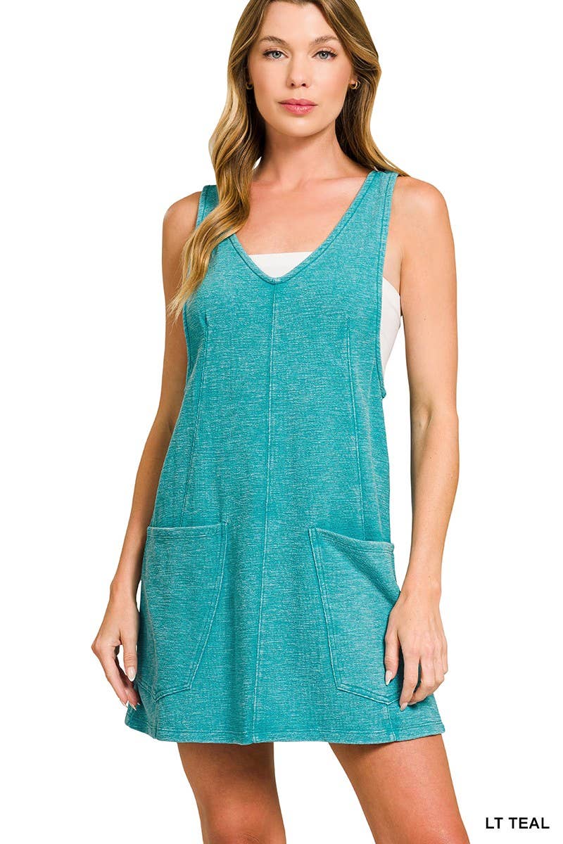 Washed Slub Adjustable Strap Overall Dress