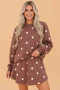 PRETTY BASH Polka Dot Raw Hem Sweatshirt & Skort Set