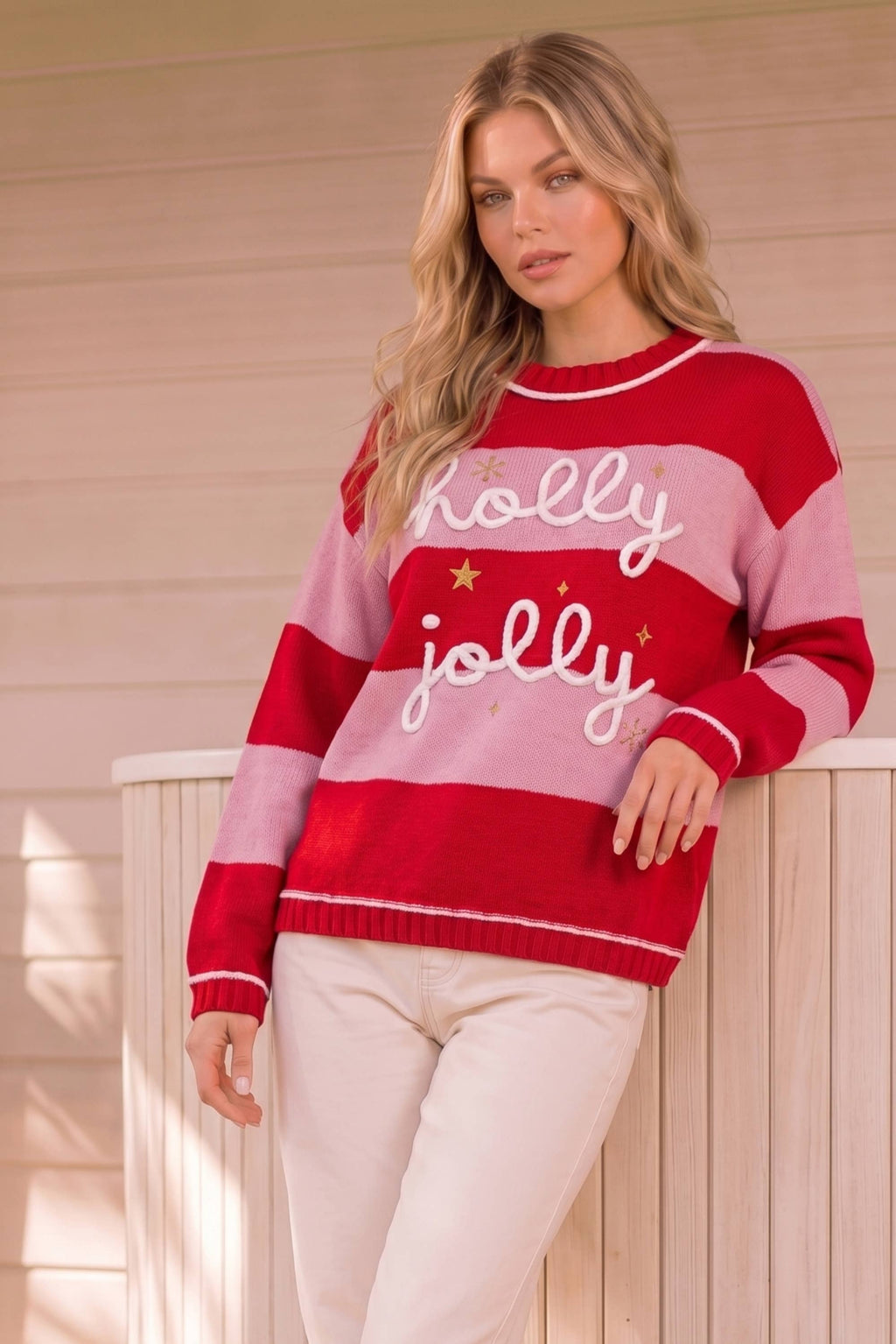 Holly Jolly Striped Holiday Knit Sweater