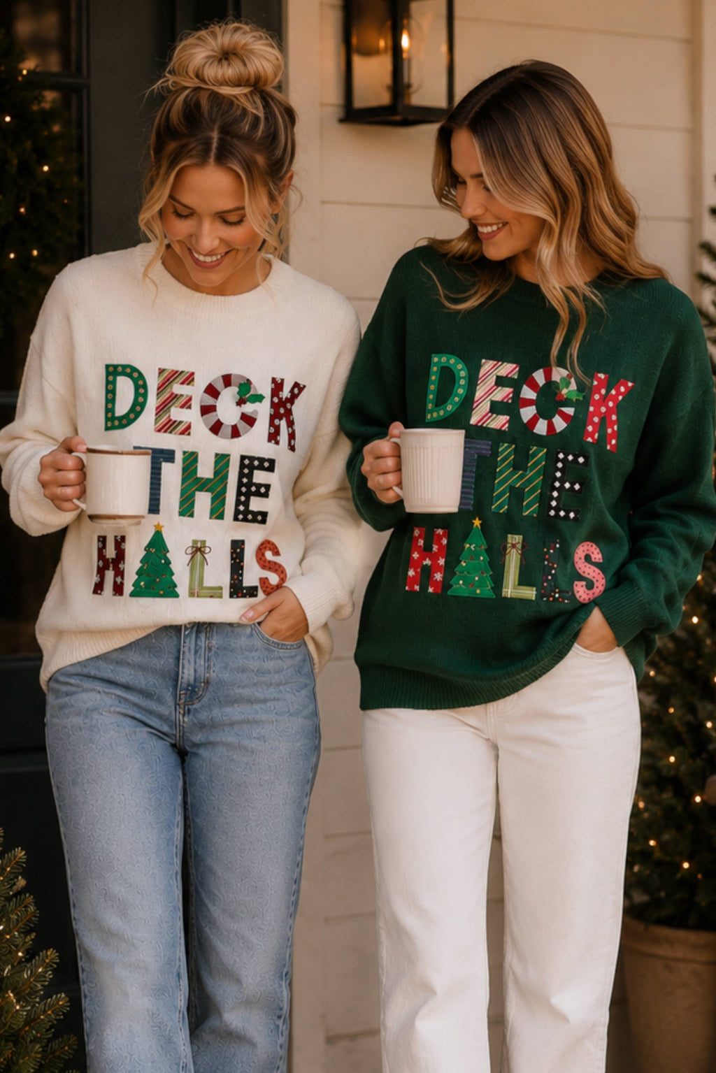 Deck the Halls Christmas Patchwork Graphic Sweater