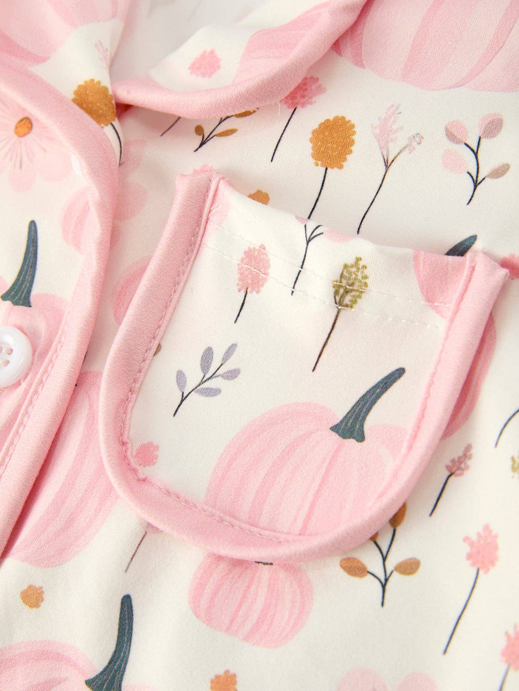 Thanksgiving Pink Pumpkin Floral Print Pajama Set