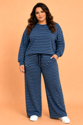 PRETTY BASH Plus Size Stripe Long Sleeve Top & Pants Set