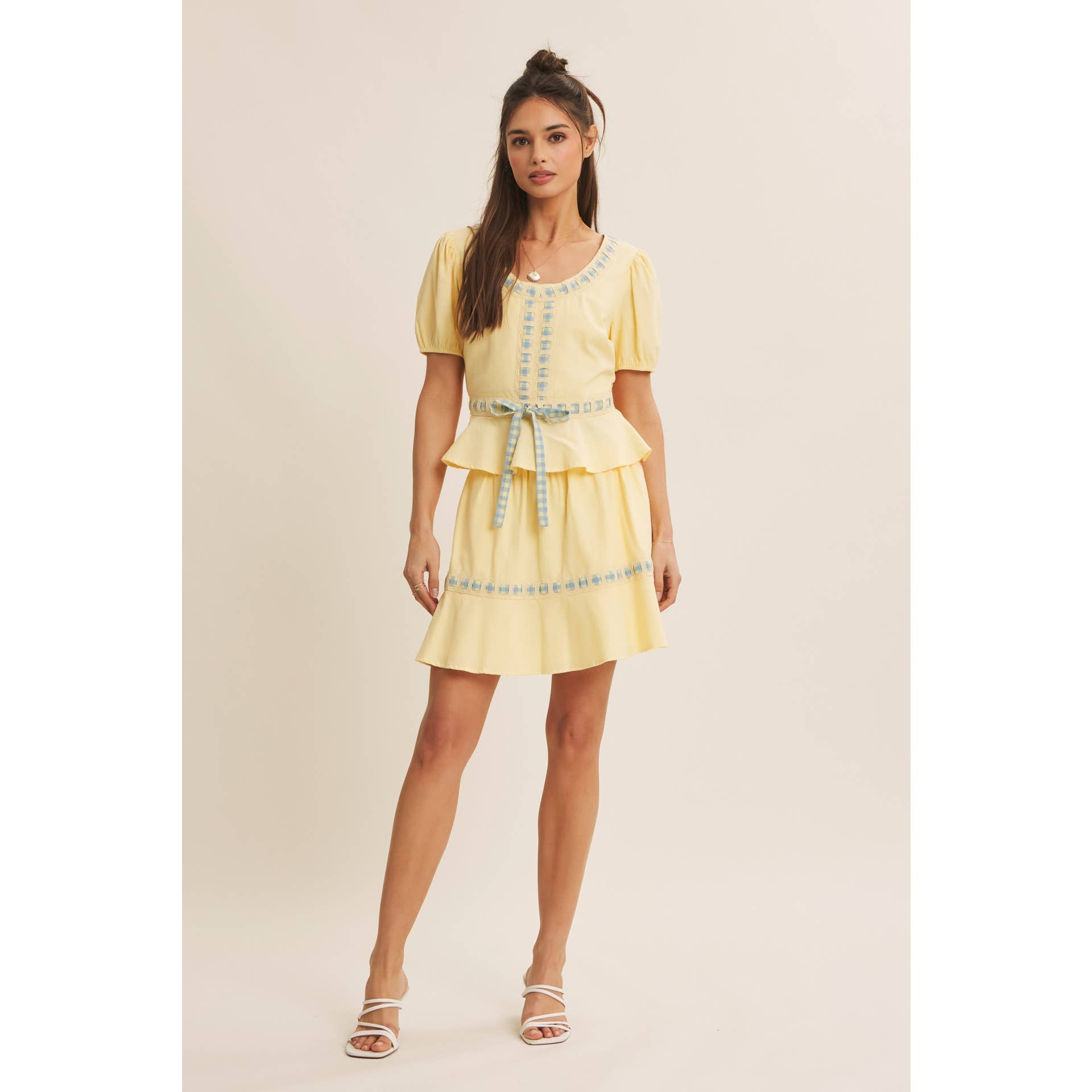 FRESH AND TIMELESS GINGHAM BOW FLARE MINI SKIRT