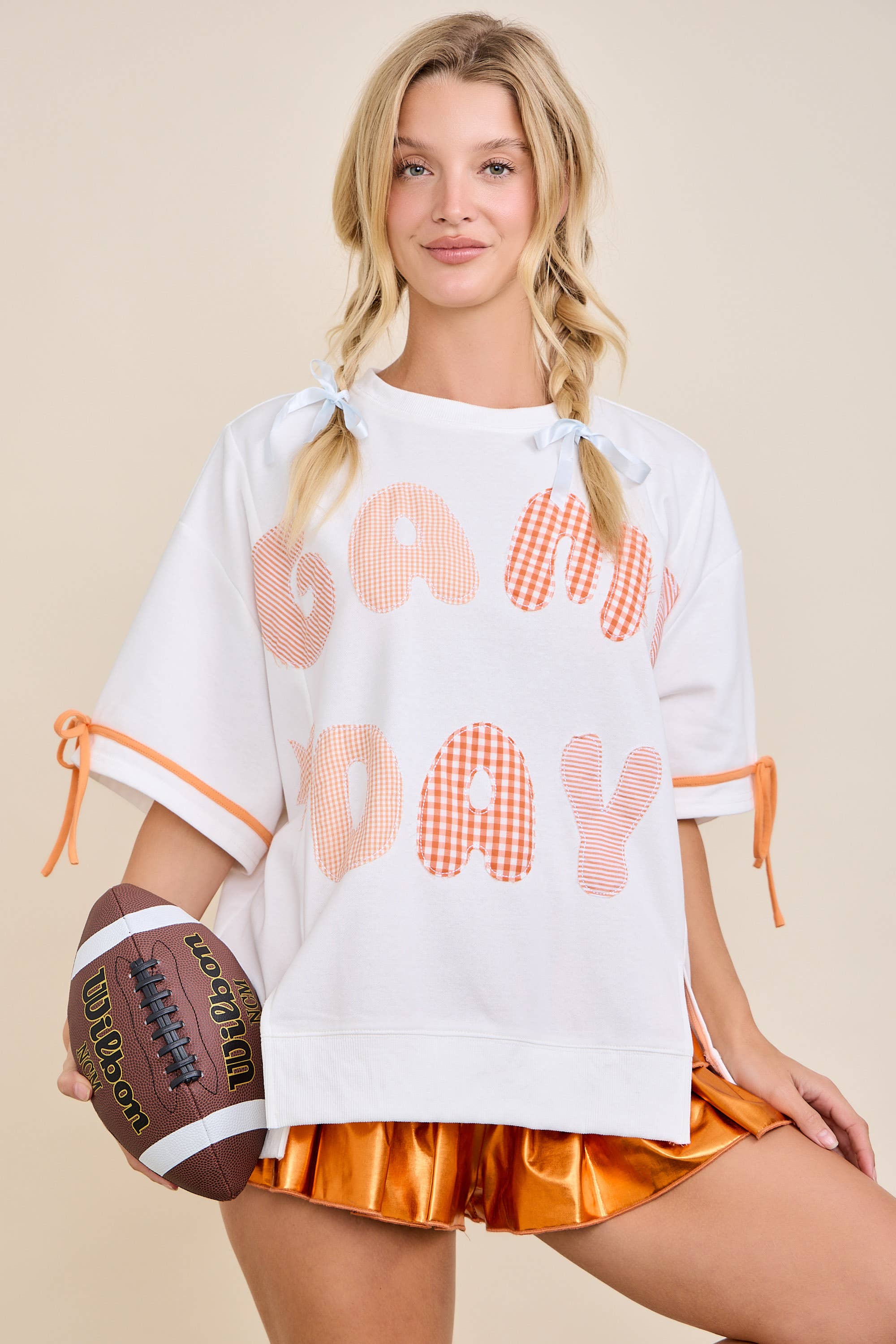 Game Day Patchwork Boxy Top – Ribbon Sleeve Western Style