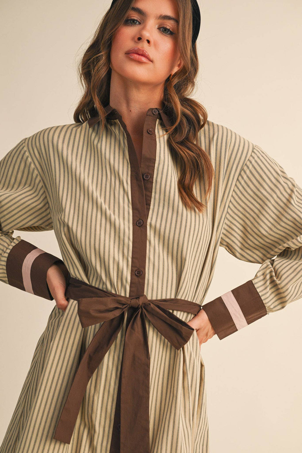 STRIPED BUTTON DOWN BELTED MINI DRESS MDR4225