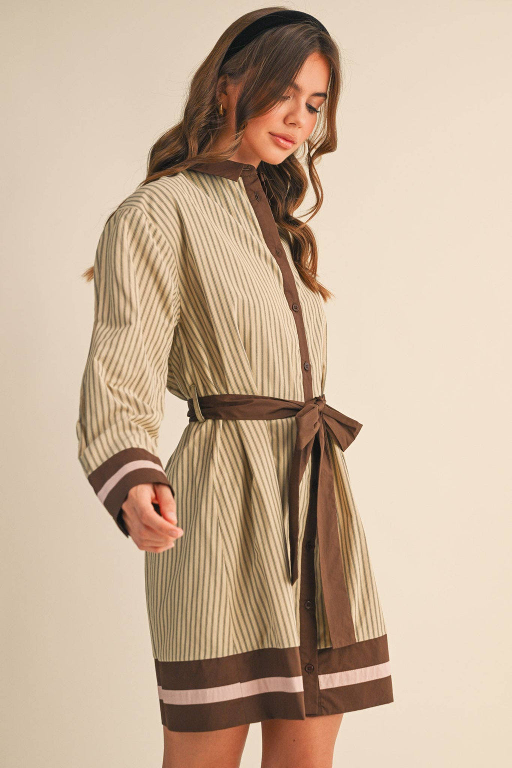 STRIPED BUTTON DOWN BELTED MINI DRESS MDR4225