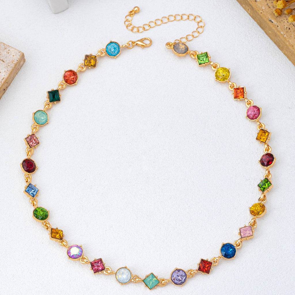 Multicolored Mixed-Shape Crystal Station Necklace | 80N93256