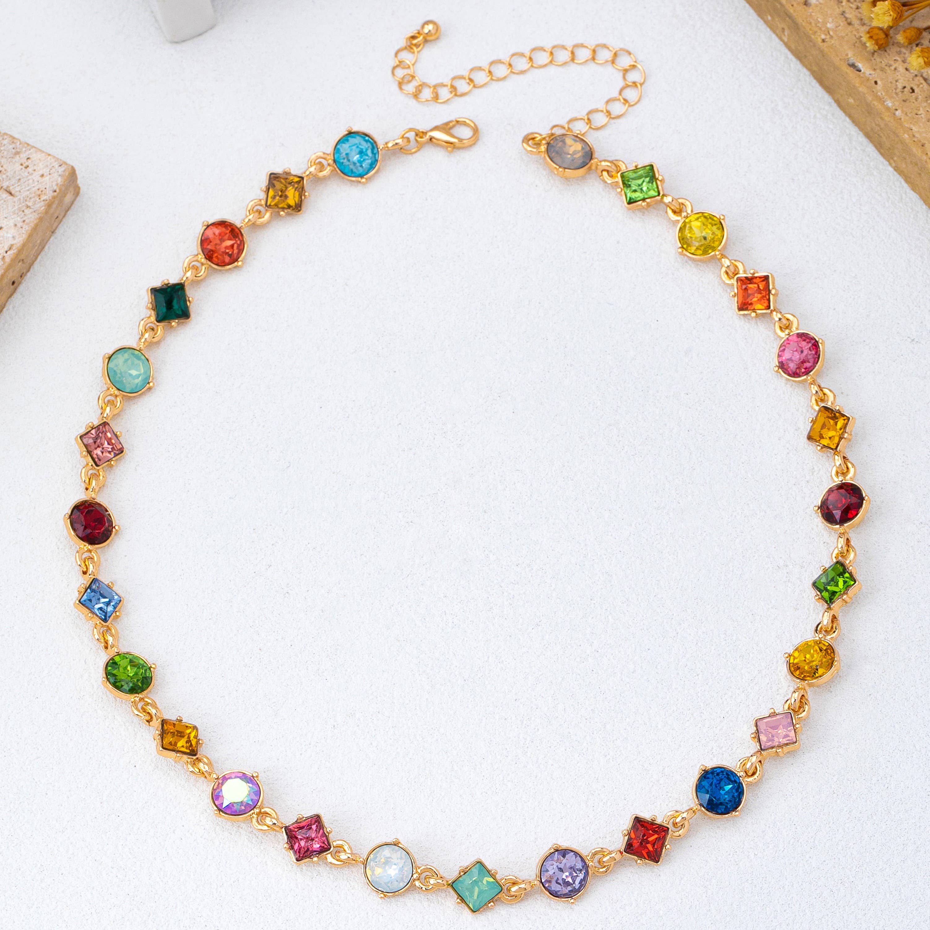 Multicolored Mixed-Shape Crystal Station Necklace | 80N93256