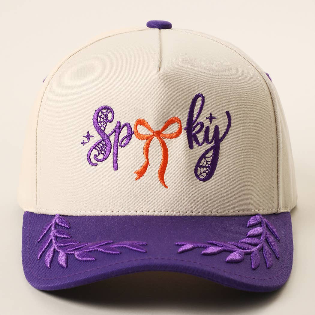 SPOOKY Bow Embroidered Two-Tone Leaf Brim Trucker Hat