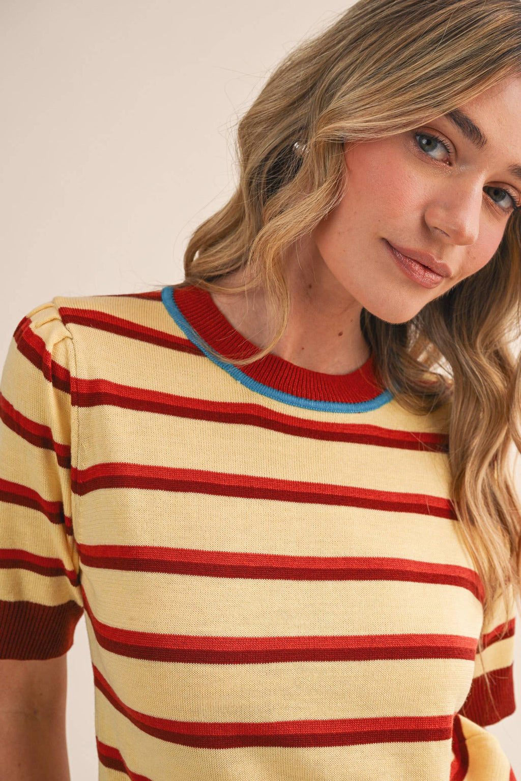 STRIPED SHORT SLEEVE SWEATER MSW11335
