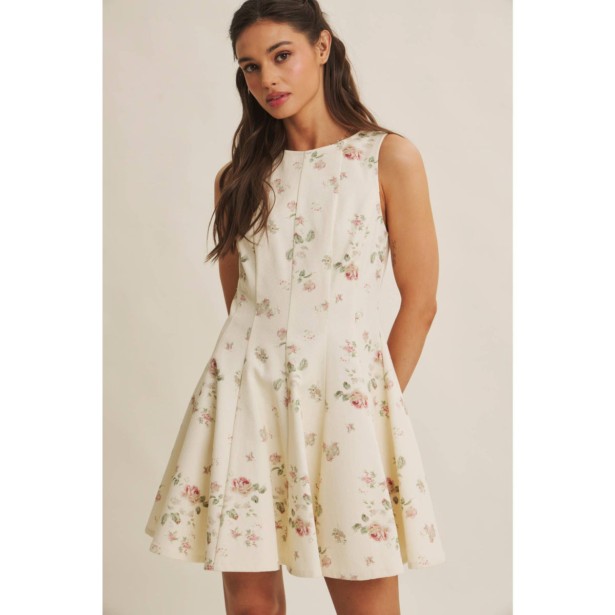 ENGLISH ROSE FIT AND FLARE COTTON MINI WITH METAL ZIPPER