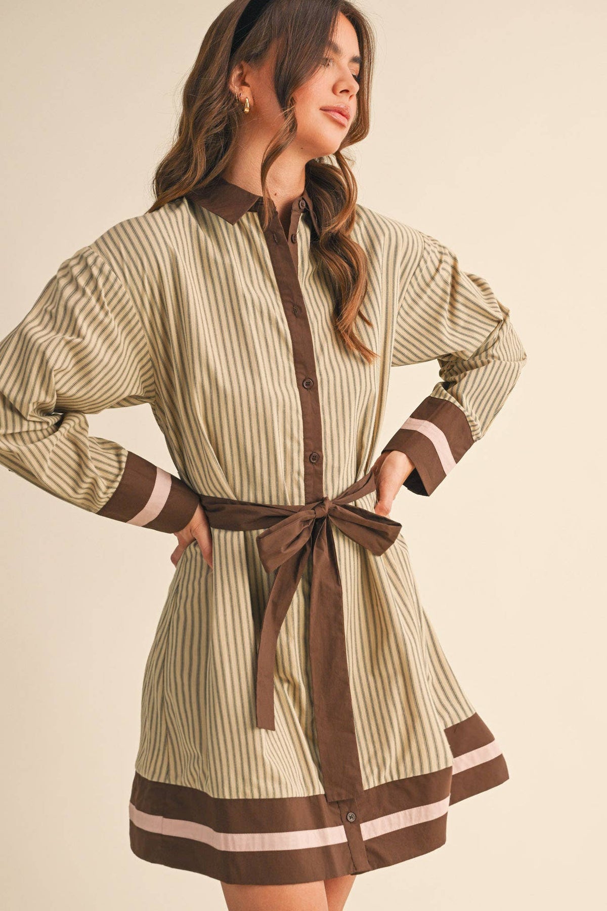 STRIPED BUTTON DOWN BELTED MINI DRESS MDR4225