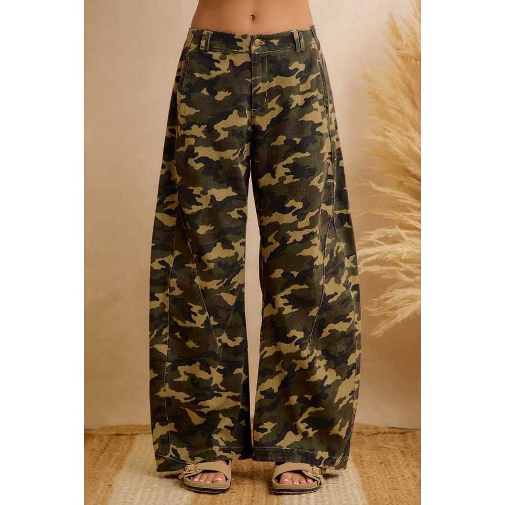 CHIC CAMO PRINT RELAXED WIDE LEG PANTS