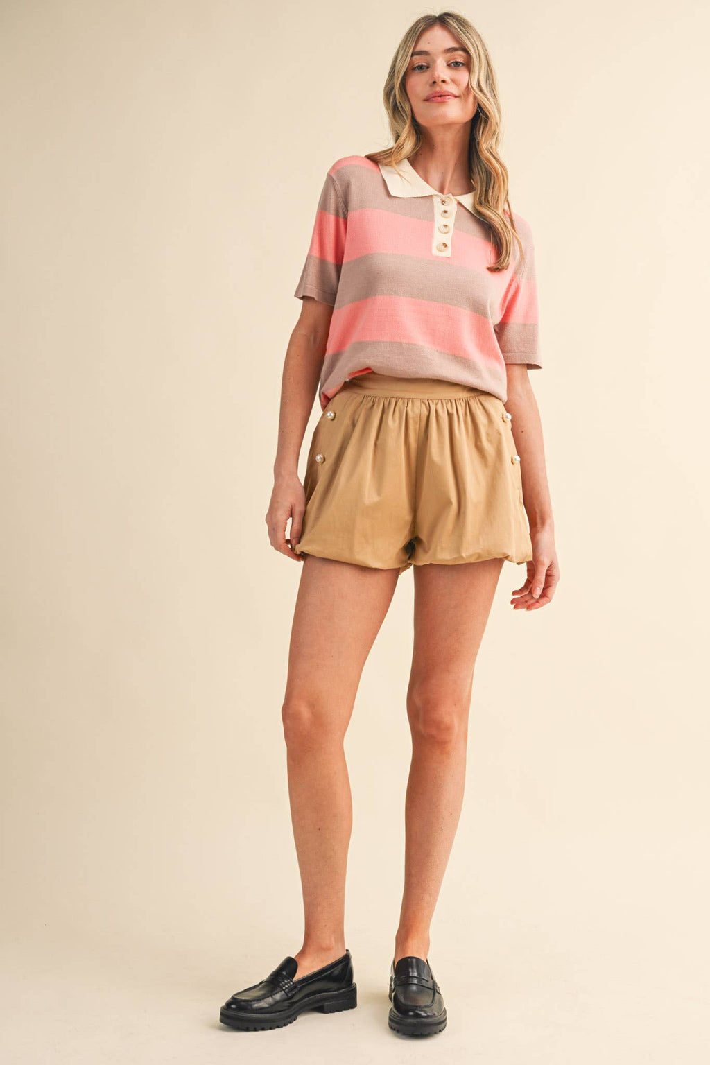 STRIPED SWEATER KNIT SHORT SLEEVE POLO MSW11339