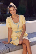 FRESH AND TIMELESS GINGHAM BOW CONTRAST BABYDOLL TOP