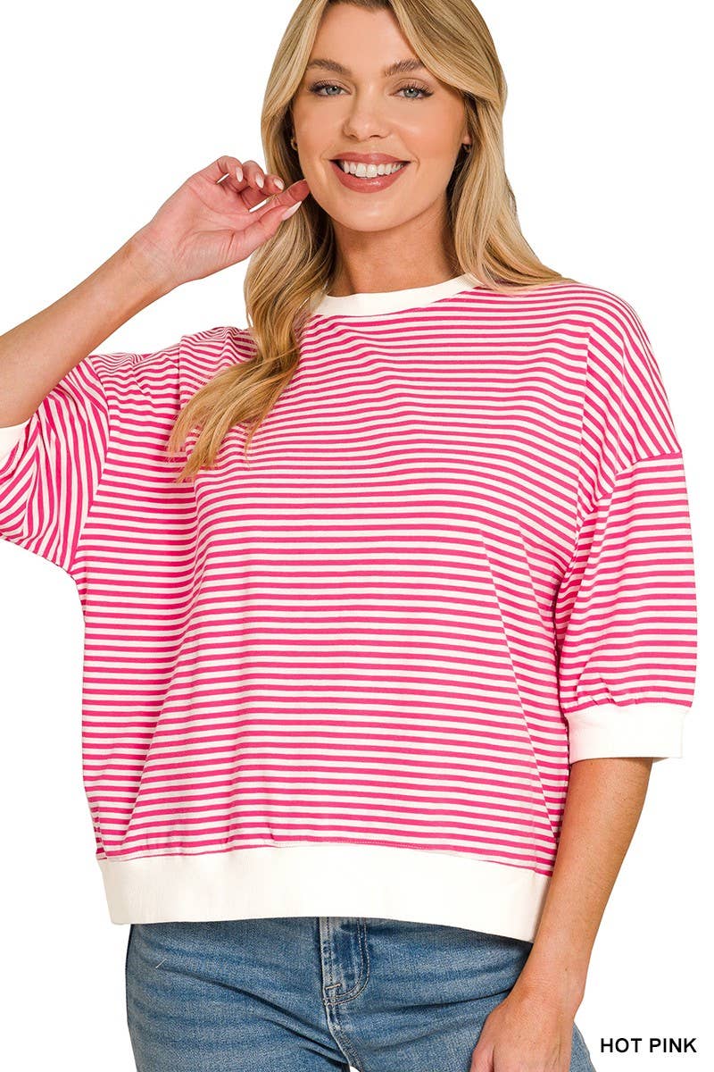 Striped Contrast Trim Banded Bottom Top