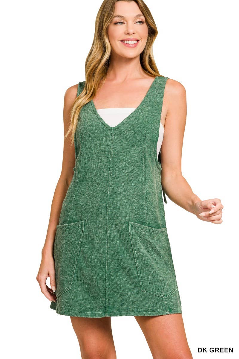 Washed Slub Adjustable Strap Overall Dress
