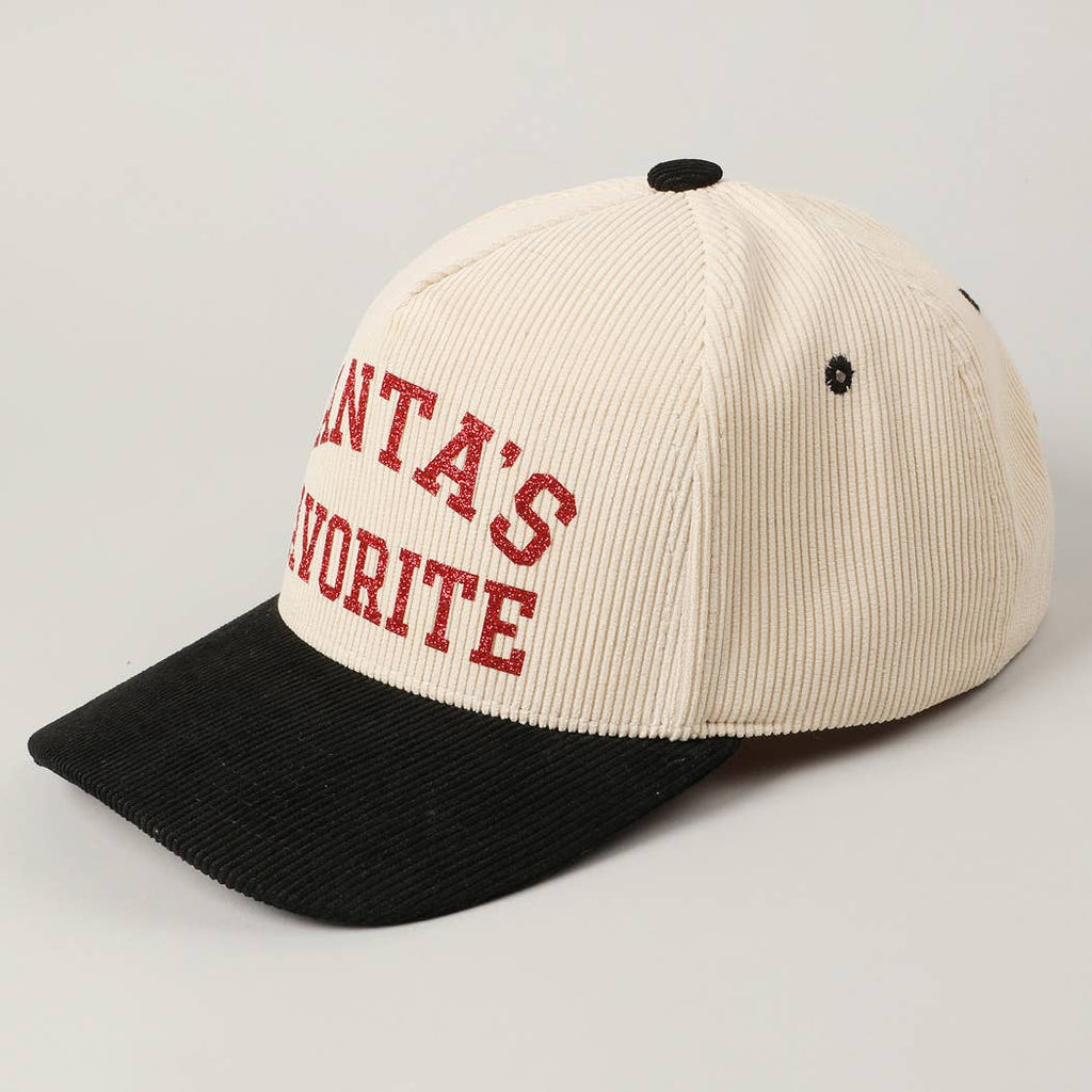 Santa's Favorite Glitter Text 5 Panel Corduroy Cap