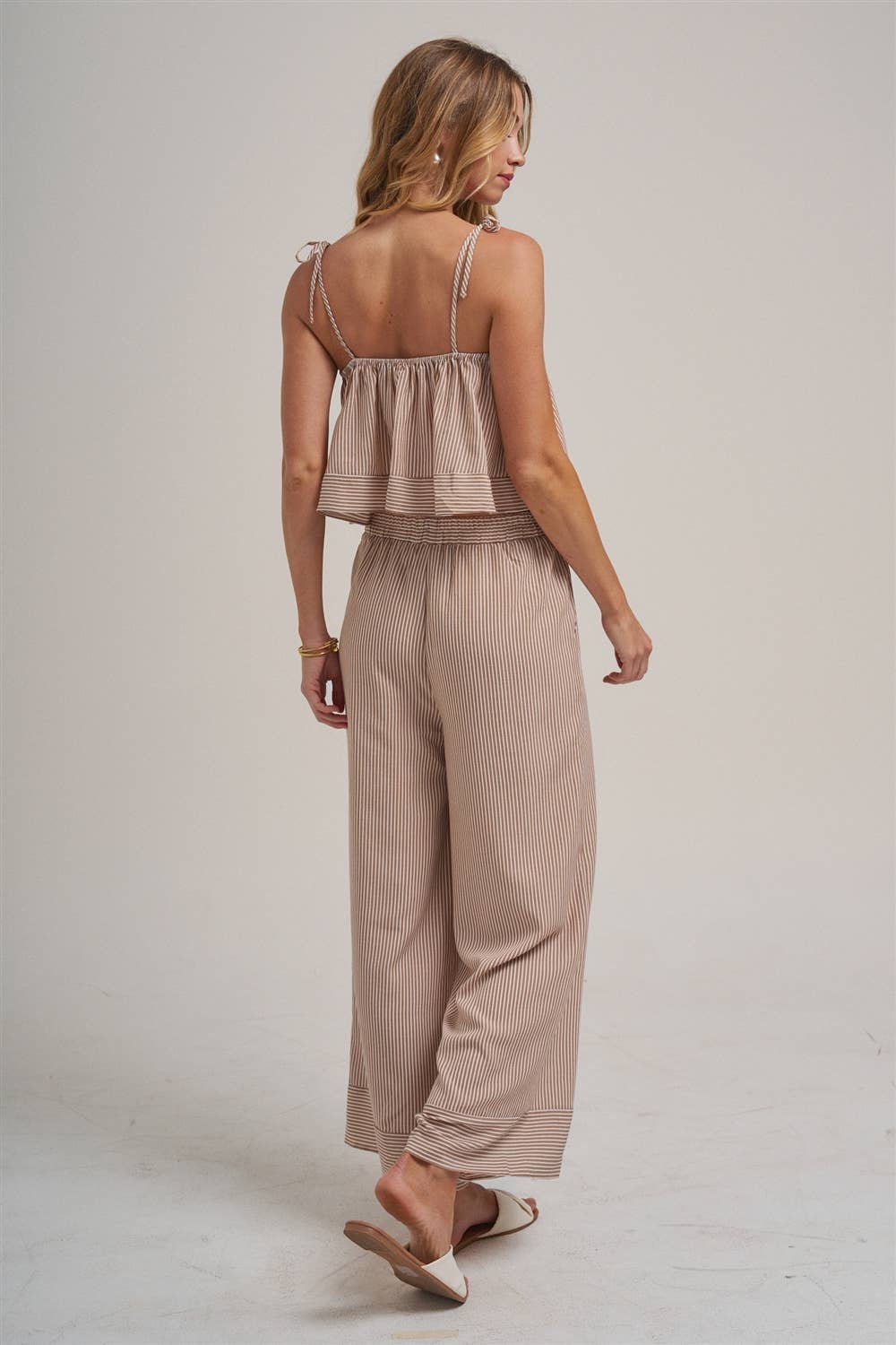 STRIPED TWO PIECE SET WITH FLOWY CAMI TOP AND WIDE LEG PANTS
