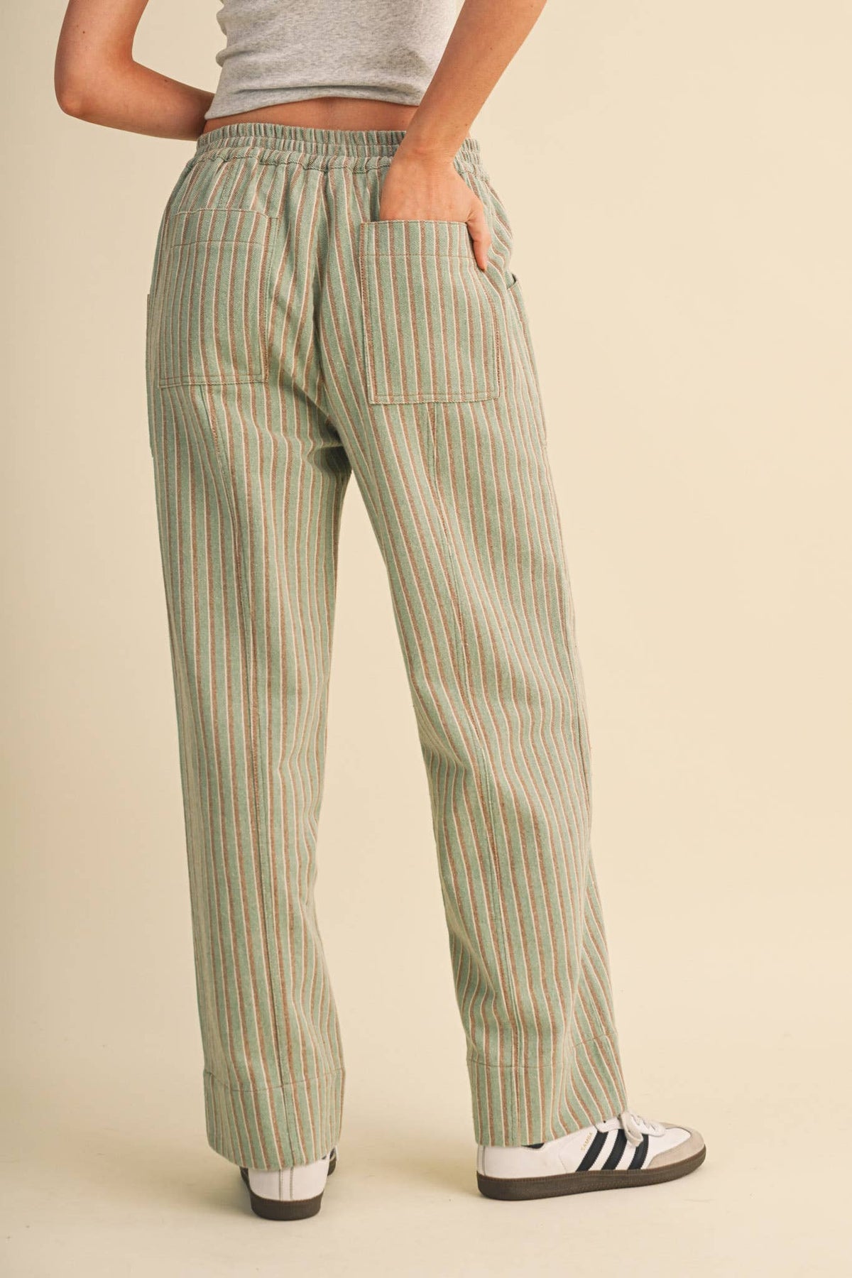 STRIPED WIDE LEG DRAWSTRING PANTS MP5300