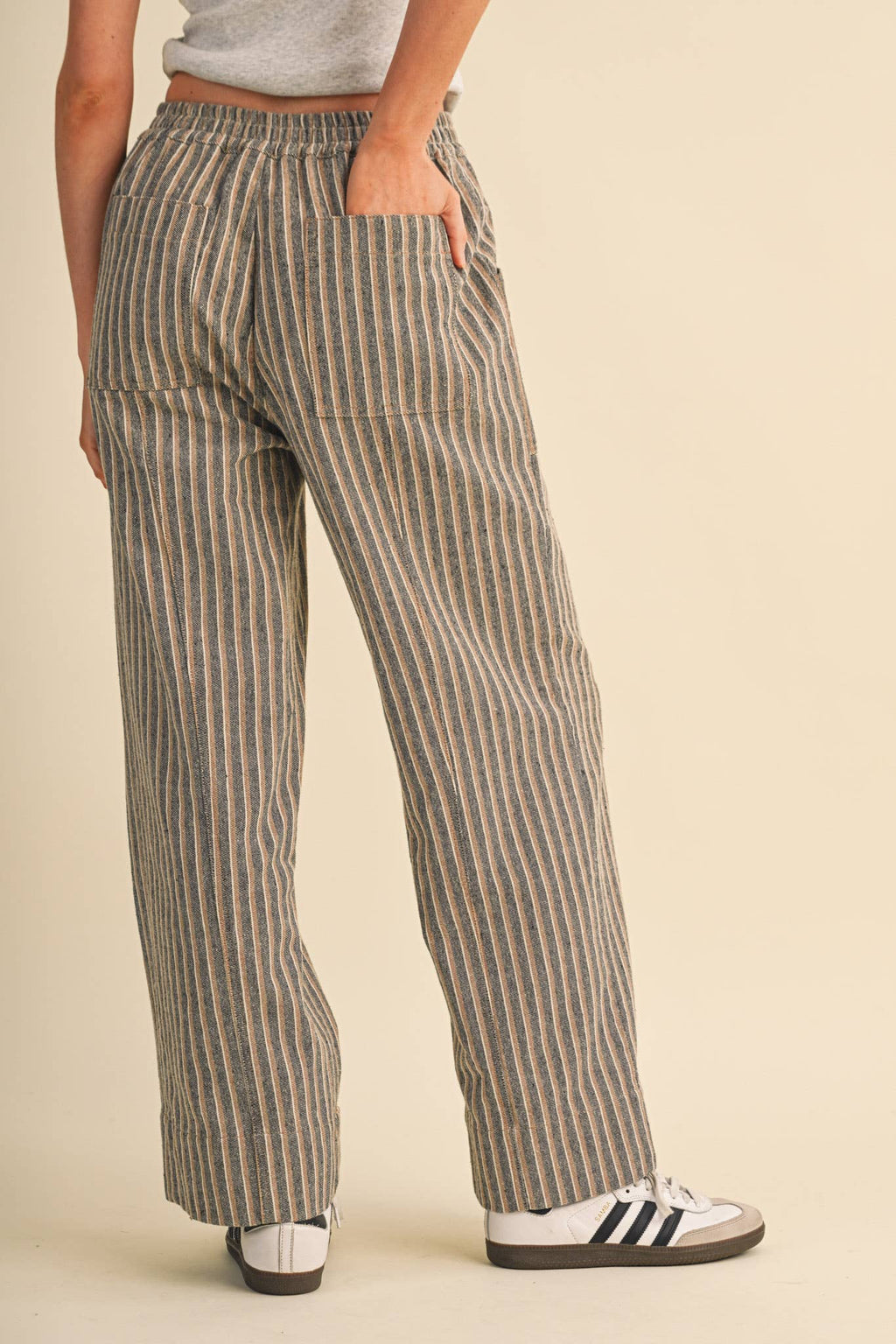 STRIPED WIDE LEG DRAWSTRING PANTS MP5300