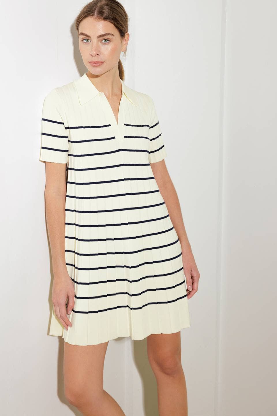 A striped sweater knit mini dress - FSW1208 - OFF WHITE