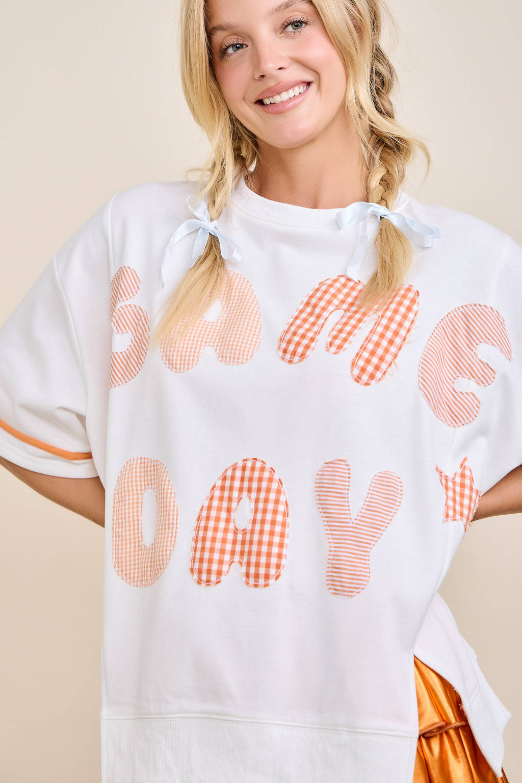 Game Day Patchwork Boxy Top – Ribbon Sleeve Western Style