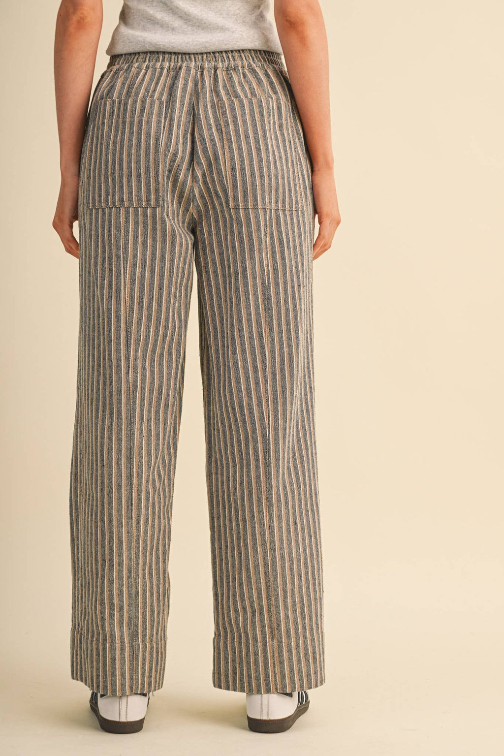 STRIPED WIDE LEG DRAWSTRING PANTS MP5300