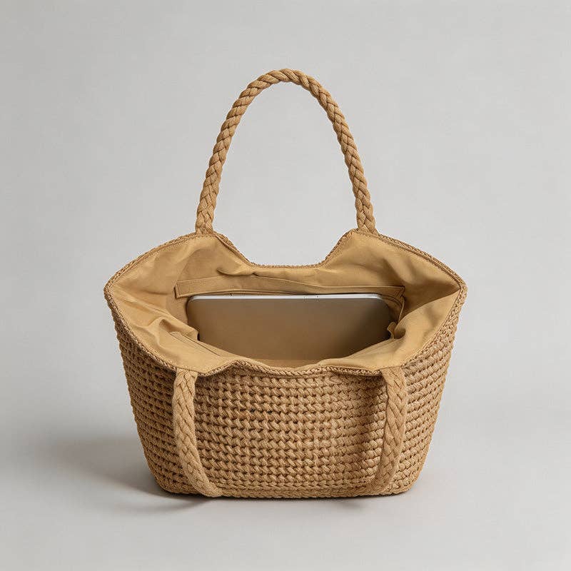 Summer Striped Straw Tote Bag