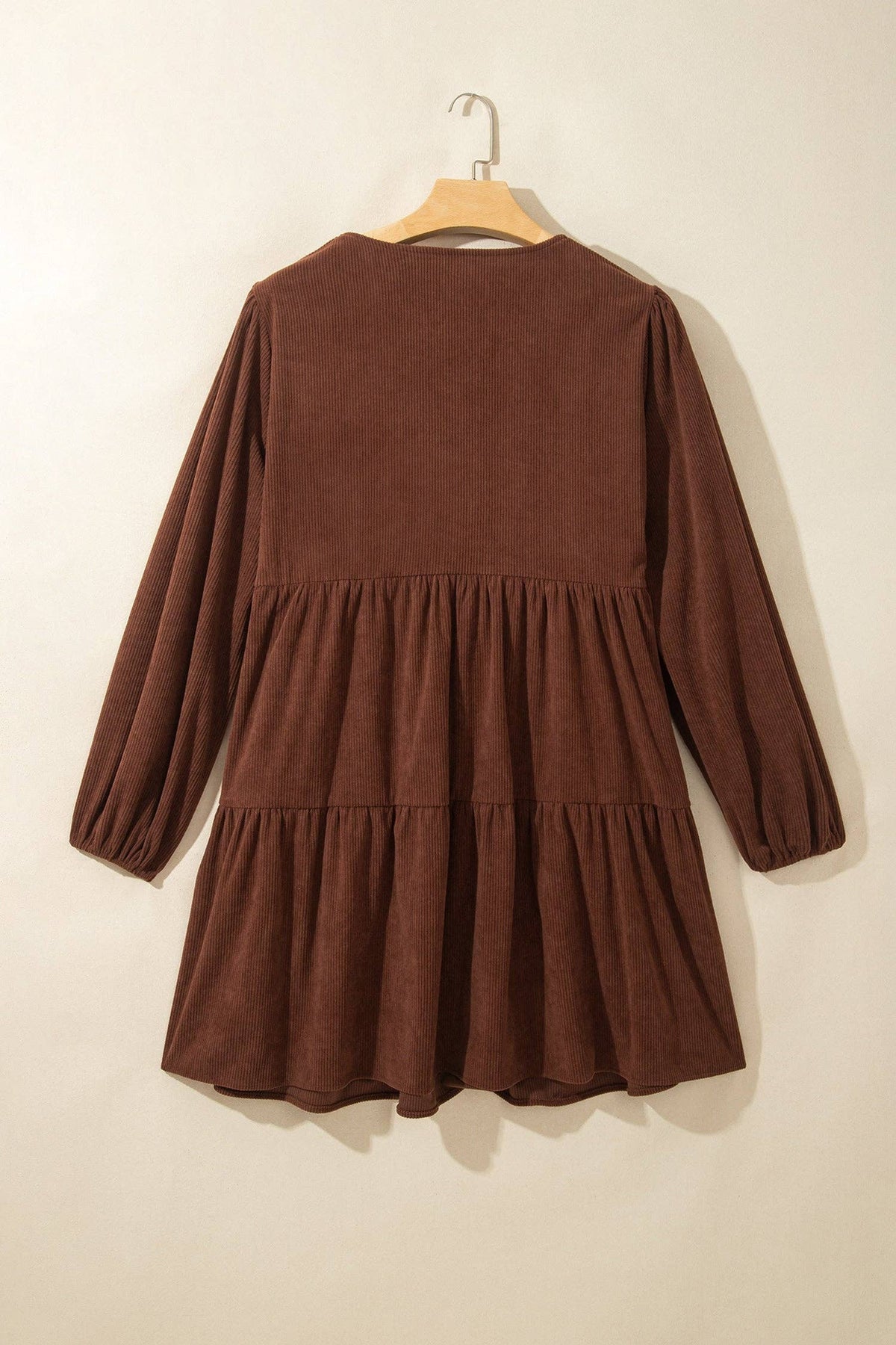 PRETTY BASH Plus Size Solid Corduroy Long Sleeve Mini Dress