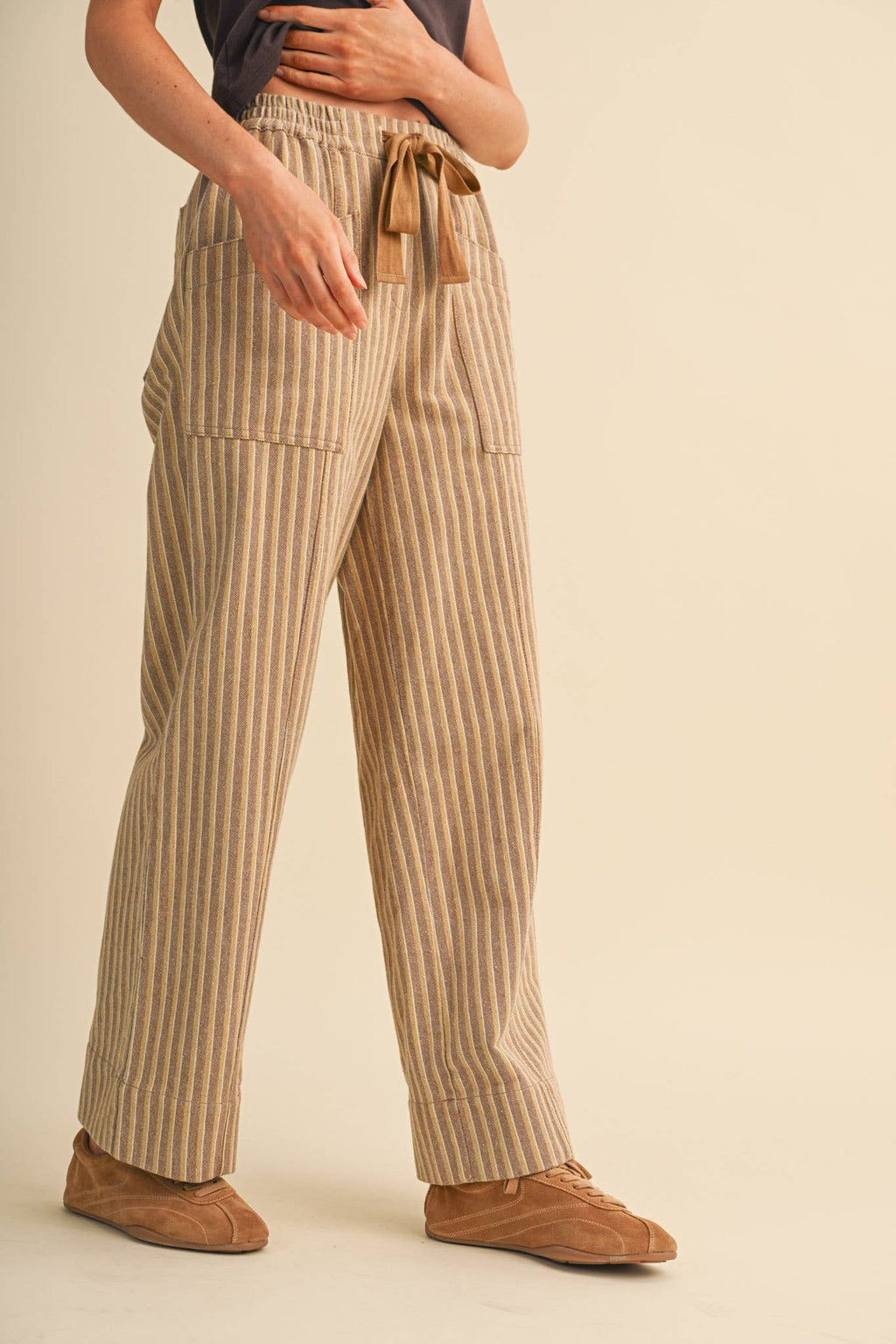 STRIPED WIDE LEG DRAWSTRING PANTS MP5300