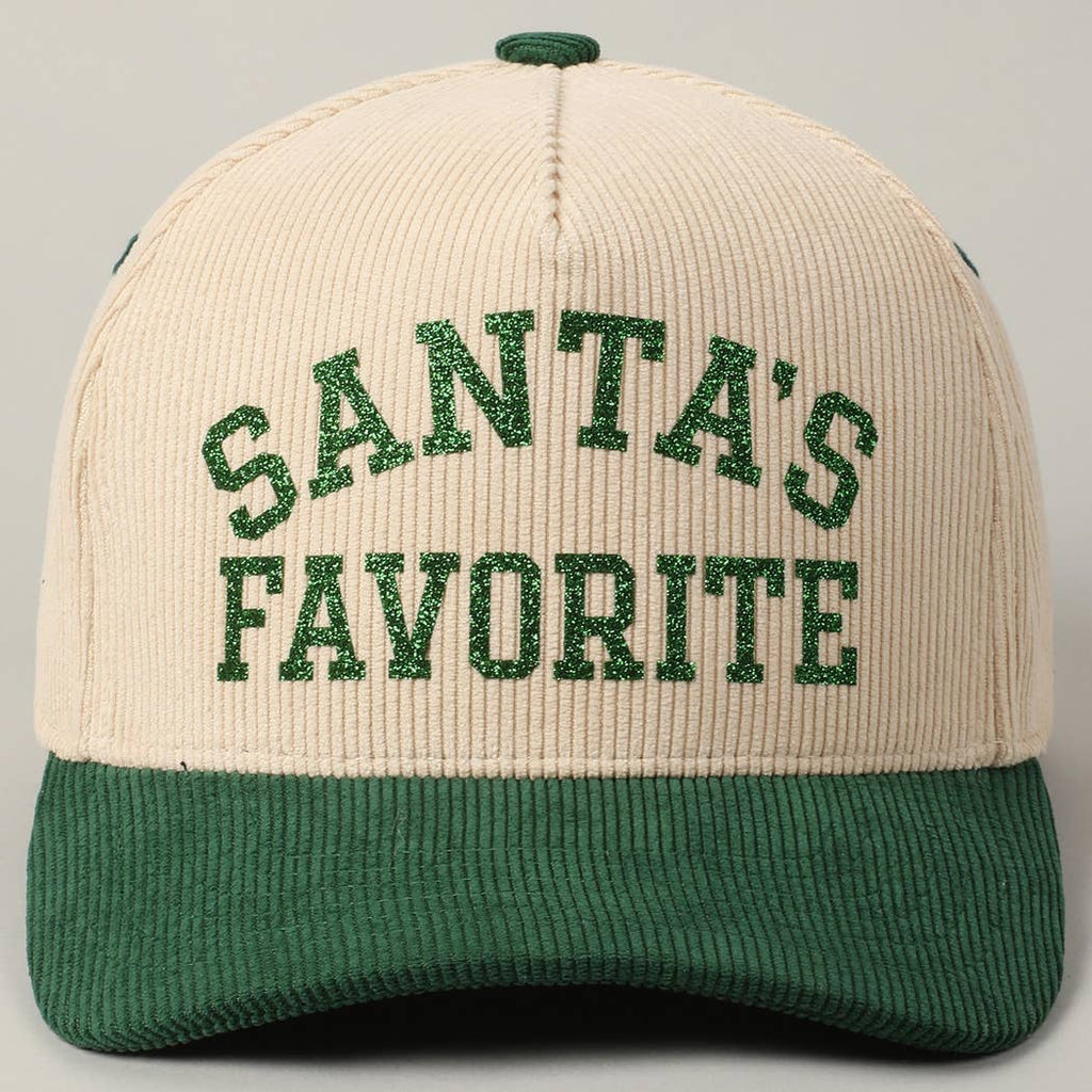 Santa's Favorite Glitter Text 5 Panel Corduroy Cap