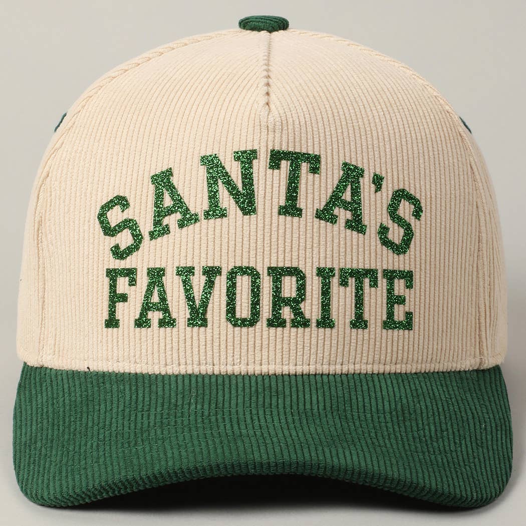Santa's Favorite Glitter Text 5 Panel Corduroy Cap